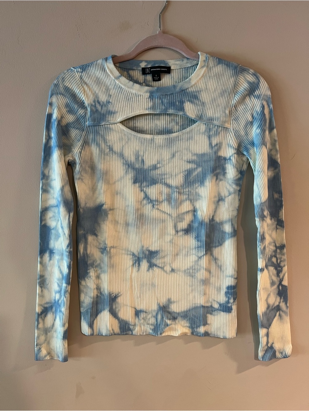 INC International Concepts Light Blue Ribbed Cutout Crewneck Sweater